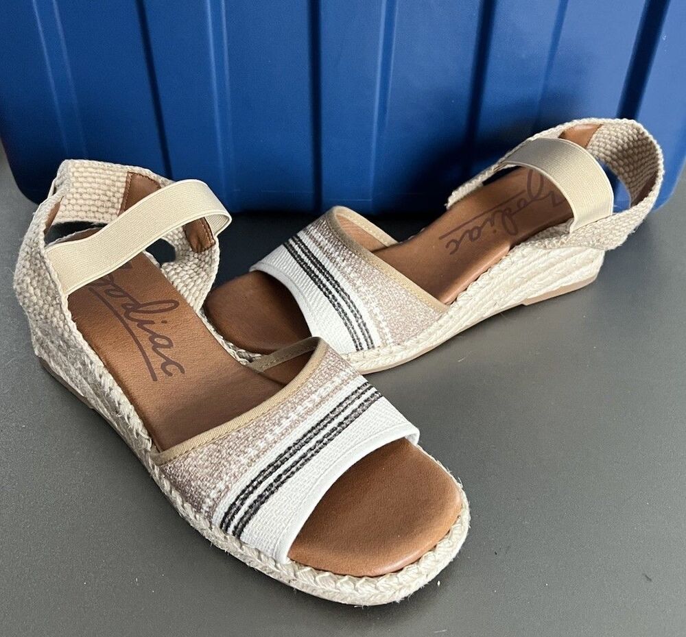 Zodiac Noreen Women’s Espadrille Wedge Sandals Bone MLTI Fabric Size 9.5M
